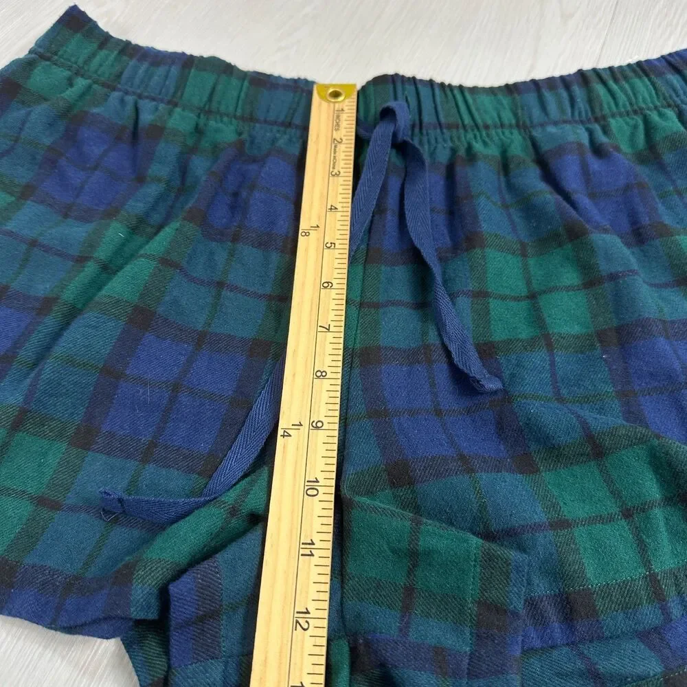NEW SONOMA Women's XL Blue Green Plaid Elastic Waist 100% Cotton Pajama Shorts